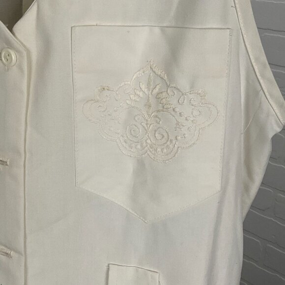 Bob Evans Romper Women 8 White Embroidered Jumpsuit Wide Leg Midi Uniform VTG - Picture 4 of 10